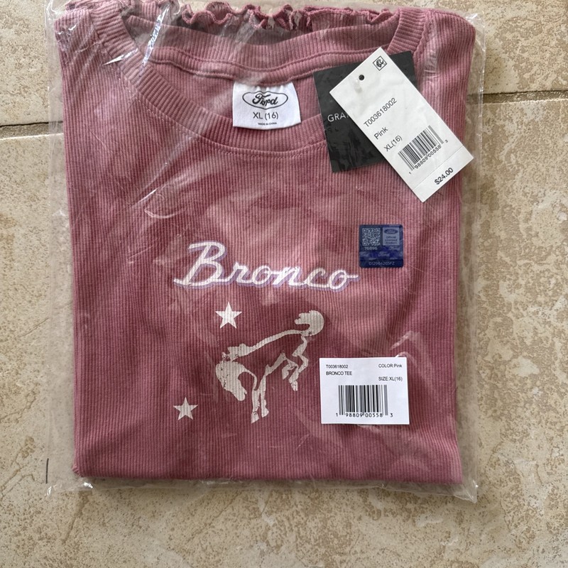 Ford Girls Kids Pink Ribbed Knit Logo Bronco Short-Sleeve T-Shirt Size XL