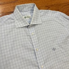 Luigi Borrelli Bergdorf Goodman Dress Shirt Mens 15.5-39 Italy Blue Check