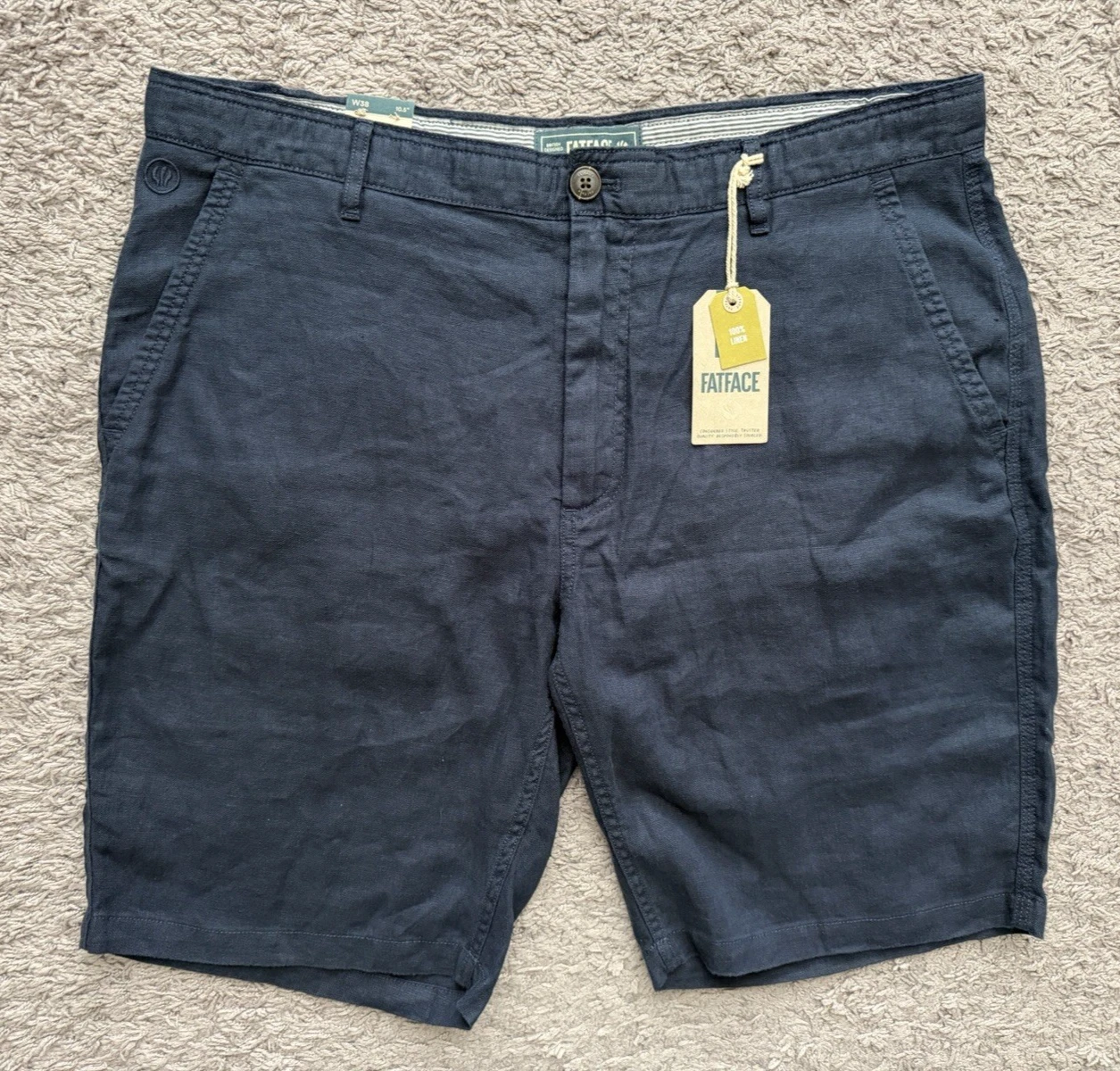 FatFace Linen Chino Shorts Men’s Size 38 Navy Blue 10.5” New Beach Travel Resort