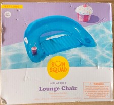 Sun Squad Inflatable Lounge Chair Built-in Cup Holder Pool Float BLUE 4 ft Long