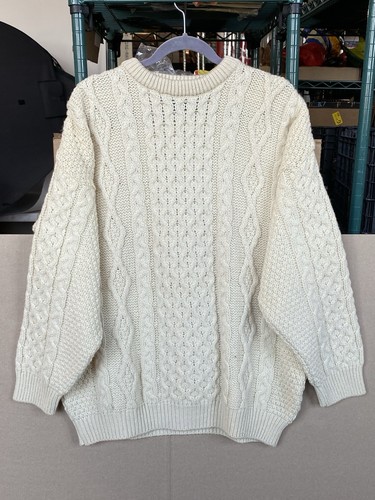 Vintage Tivoli Aran Pure New Wool Cable Knit Sweater Fisherman Women's XL Beige - Image 1