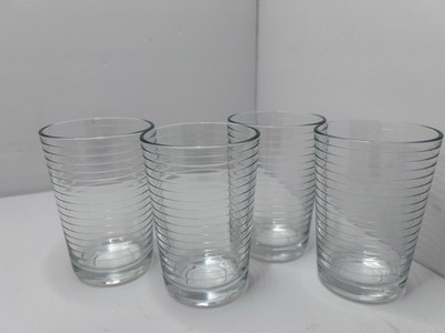 Pasabahce Doro 8 Oz Clear Glass Juice Glasses Horizontal Lines Optic Set 4 51/8 