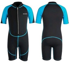 Seaskin Kids Shorty Wetsuit Size 10 Diving Surfing Suit Neoprene Black Teal
