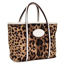 Borsa a mano Dolce & Gabbana tela pelle marrone bianco donna leopardata tasca...