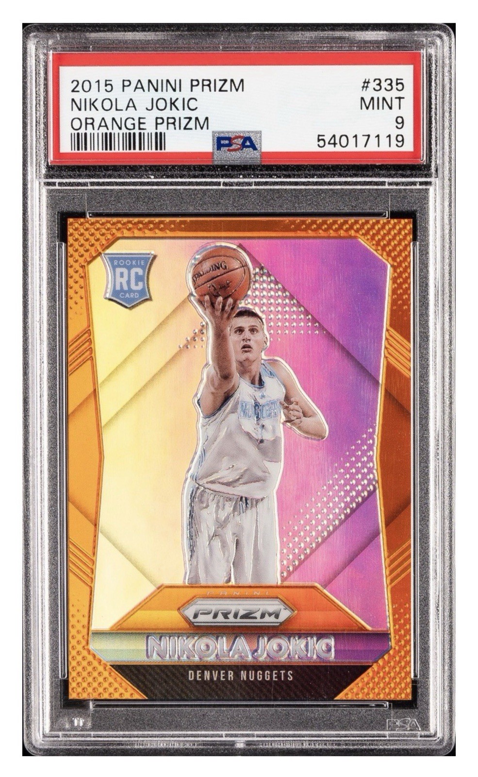 2015-16 Panini Prizm Nikola Jokic #335 (RC) Orange #’d 1/65 PSA 9 1st PRINT CARD