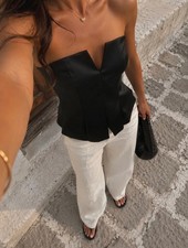 Bustier Satin schwarz Schößchen Style Zara ...