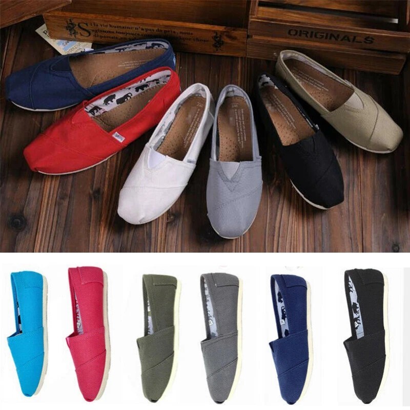 ⭐TOM Unisex Shoes Slip-on Casual Flats Solid Canvas Leisure Loafer Shoes UK 3-10 image 2