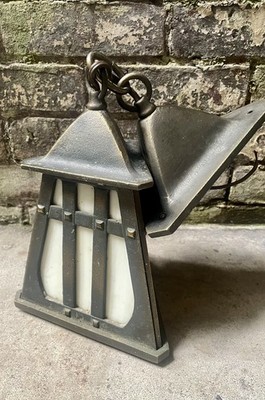 Rejuvenation Bronze Exterior Triangular Hanging Sconce Light Ceiling Lamp