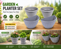 Large 40cm Garden Planter Pot Grey Round or Hanging Basket Wall Fence Balcony