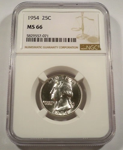 1954 NGC MS66 WASHINGTON QUARTER BRIGHT WHITE COIN 25c SILVER MS 66