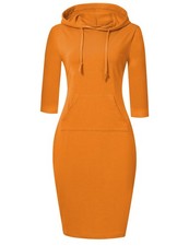 Women 3 4 Sleeve Pocket Slim Orange Sweatshirt Hoodie Dress XL,Orange