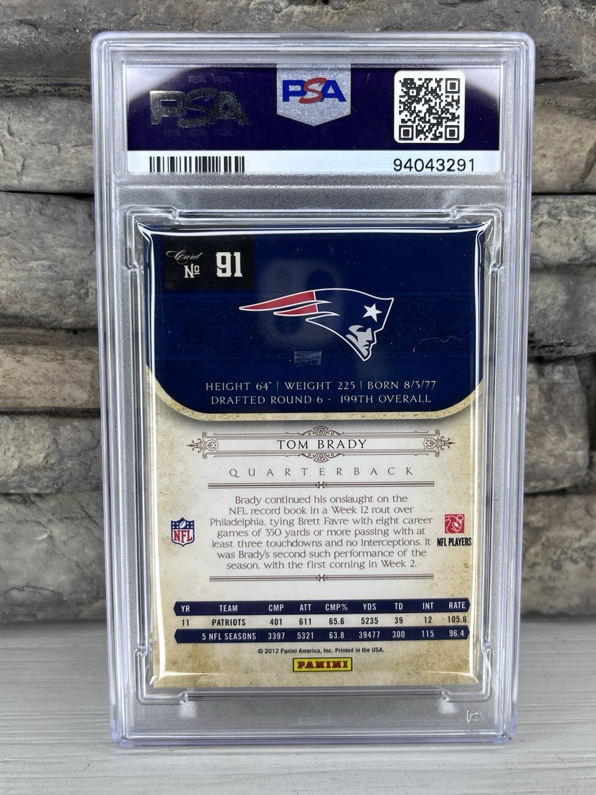 2011 National Treasures Tom Brady TB12 Collection Auto PSA 8 POP 10 Non Higher view 2