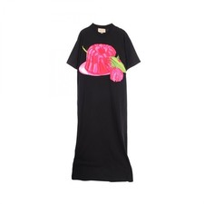 Gucci Cotton Jersey Rose Print Dress S Black/Pink Women's Vintage 772303
