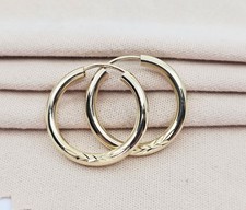 Unique Small 14K Karat Solid Yellow Gold Designer Diamond Cut Tube Hoop Earrings