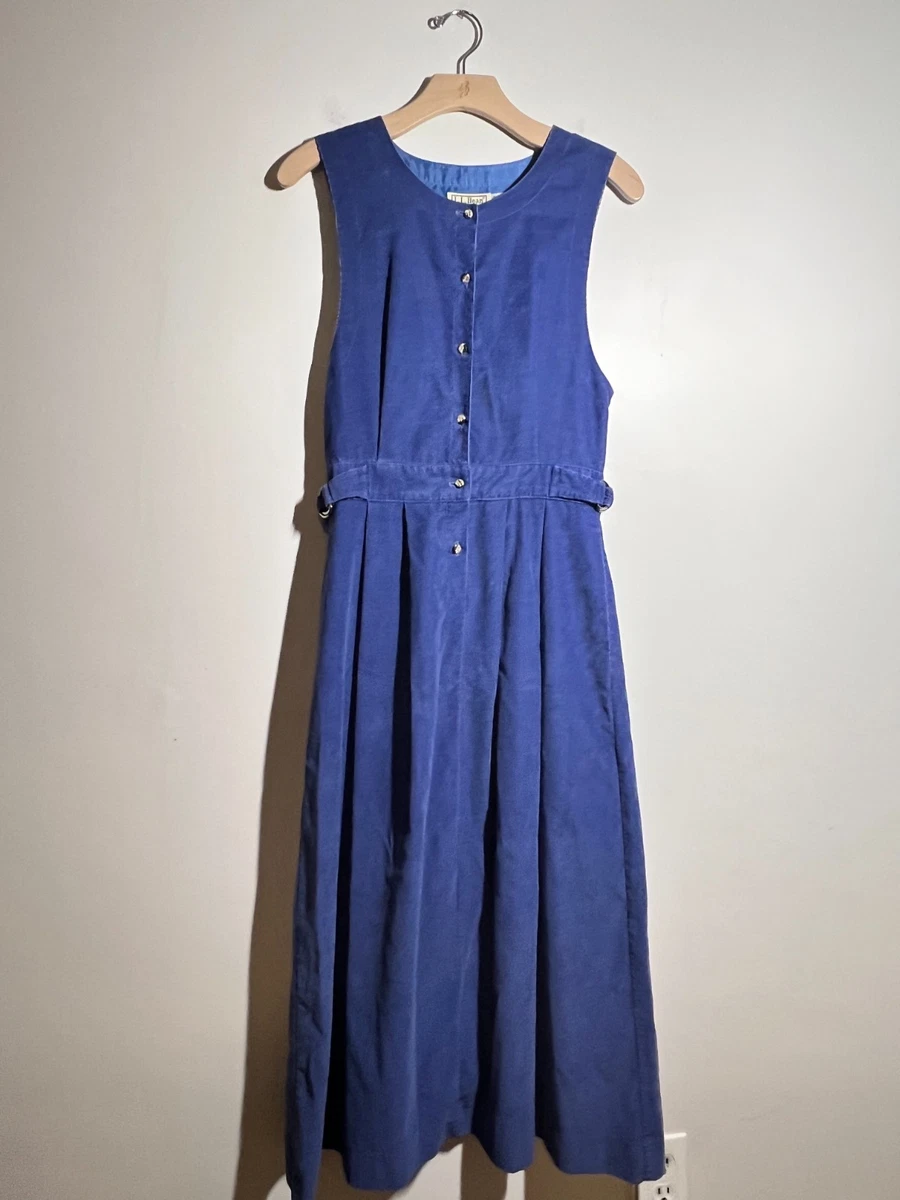 blue corduroy overall dress Navy Blue Corduroy Sleeveless V-Cut Faux Diamond Trim Overall Mini Dress  /3-2-1