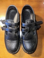 Dr. Martens Women  s Black Leather Mary Jane Flats Buckle Straps US 8 EU 39