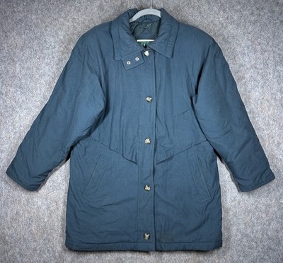 Larry Levine Vintage Puffer Coat Womens Large Teal Insulated Winter Jacket