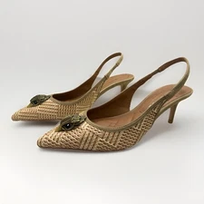 Kurt Geiger London Belgravia Slingback Raffia Woven Heels Beige Combo Size 5.5