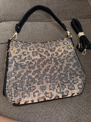 Leopard Rhinestone Crossbody Purse NWT, Top Zip, Handbag Express