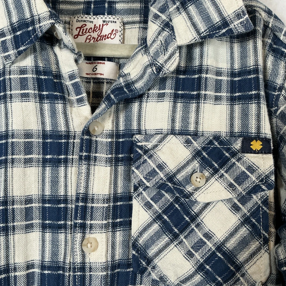 Lucky Brand LongSleeve Plaid ButtonUp Shirt Blue Off-white Boys Siz 6 100%Cotton - Image 2 of 4