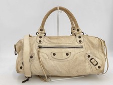 Balenciaga City Medium Leather Bag Cream 2Way Shoulder Handbag Vintage Authentic