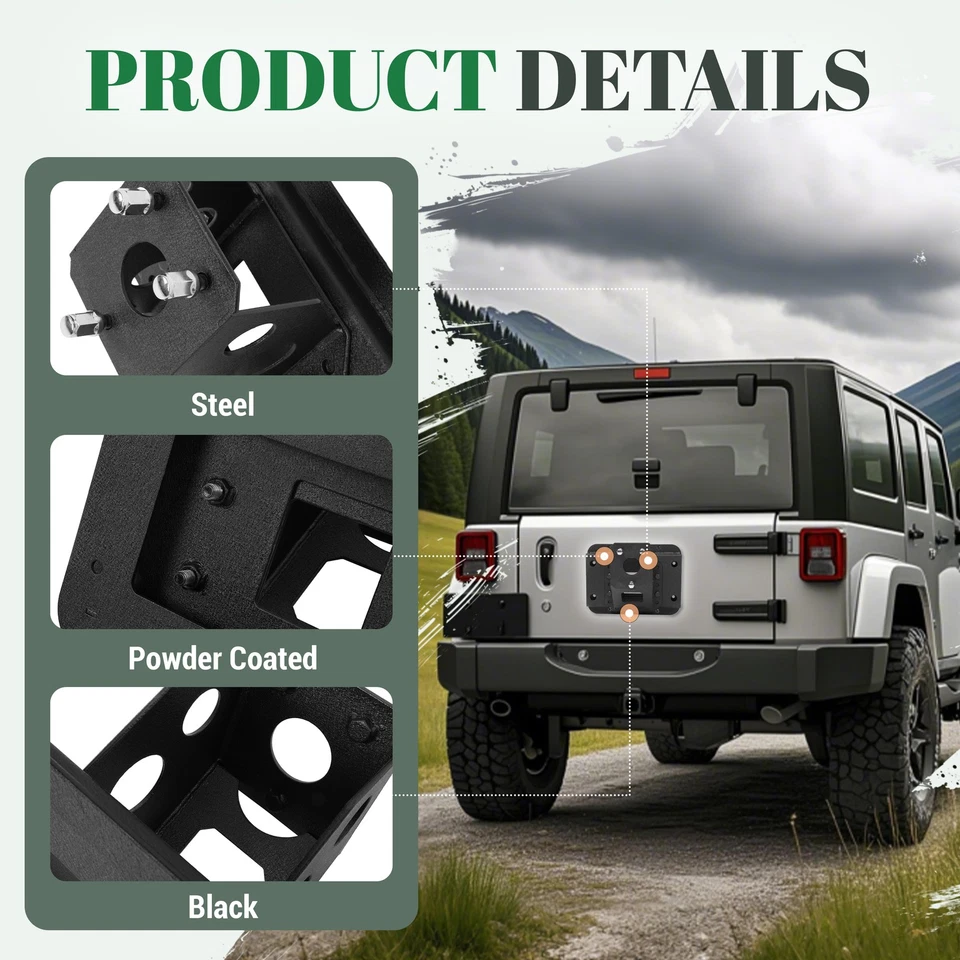 Adjustable Spare Tire Carrier Tire For Jeep Wrangler JK JKU Unlimited 07-18 - Image 4 of 4