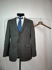 Great Massimo Dutti Grey Herringbone Wool Elbow Patches Blazer Jacket Size US 40