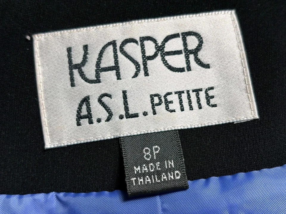 Kasper Open Front Blazer Jacket Women Size 8P Blue With Black Trim Casual Career - Image 3 of 4