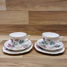 Set of 2 Vintage Royal Vale Bone China Floral Pattern 7974 Tea Trios