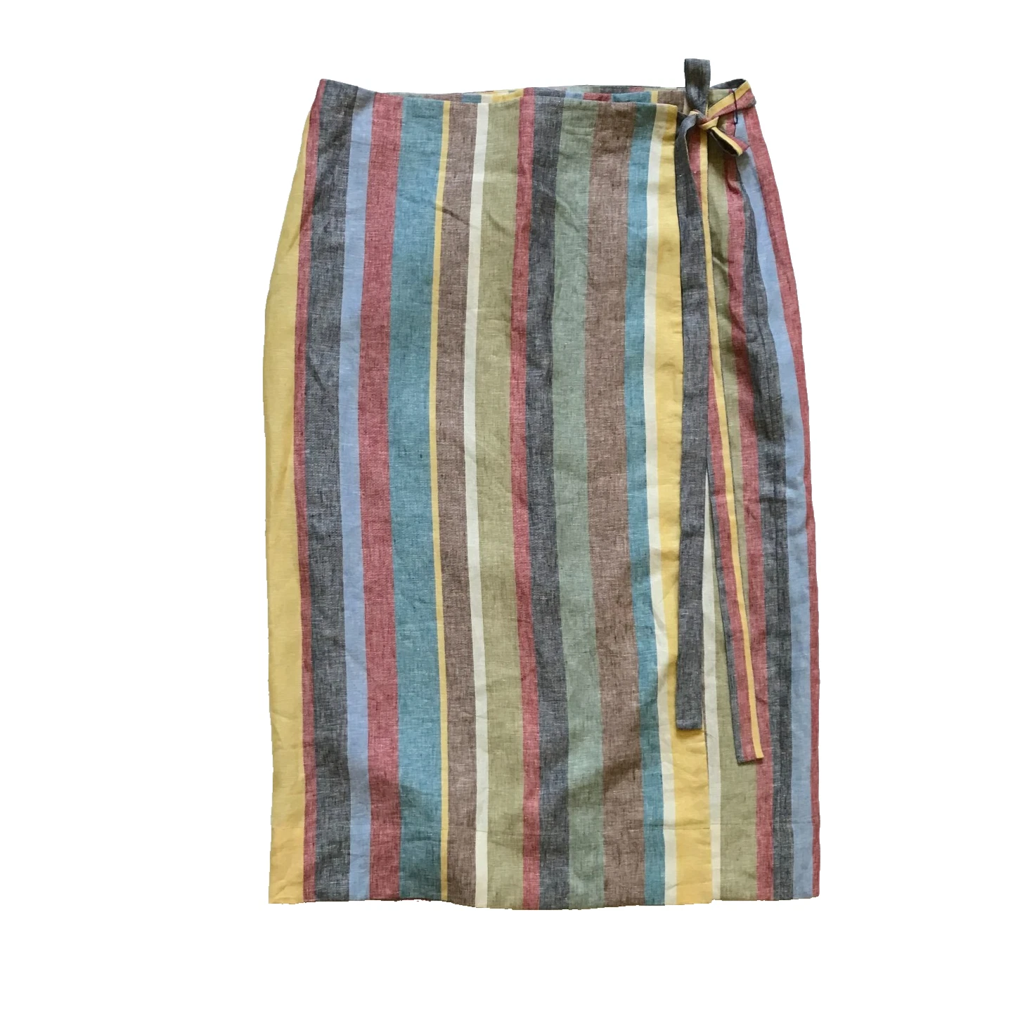 STAUD Kaitlin Striped Linen Wrap Skirt Womens XL Green Blue Yellow Rainbow Midi