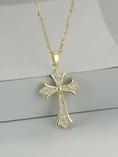 2 CT Round Cut White Moissanite Women's Cross Pendant 14K Yellow Gold Plated
