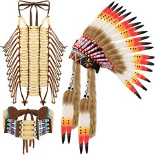 3 Pcs Halloween Native Costume Accessories Set Native Feather Headdress traditio