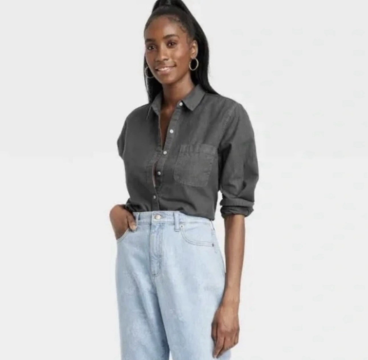 Universal Thread Button Front Blouse Gray Size XXL - image 1