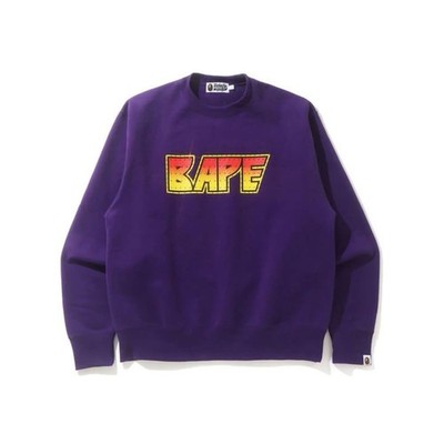 BAPE A BATHING APE CRYSTAL STONE RELAXED CREWNECK SWEATSHIRT PURPLE SIZE LARGE