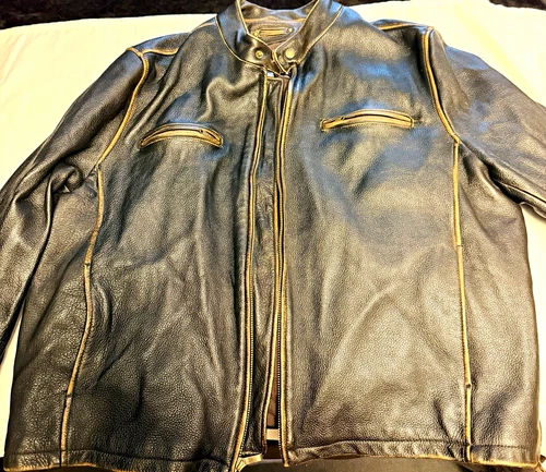 Wilsons Leather M. Julian Men's Black Leather Motorcycle Jacket 2XL Full Zip - product listing photo