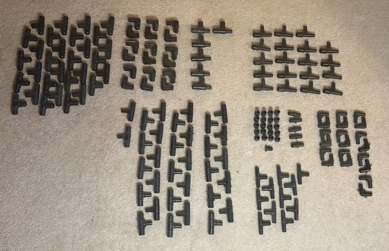 162 Pc Black Plastic PEX B Barbed Fittings Lot – 1/2” & 3/4” Tees Elbows