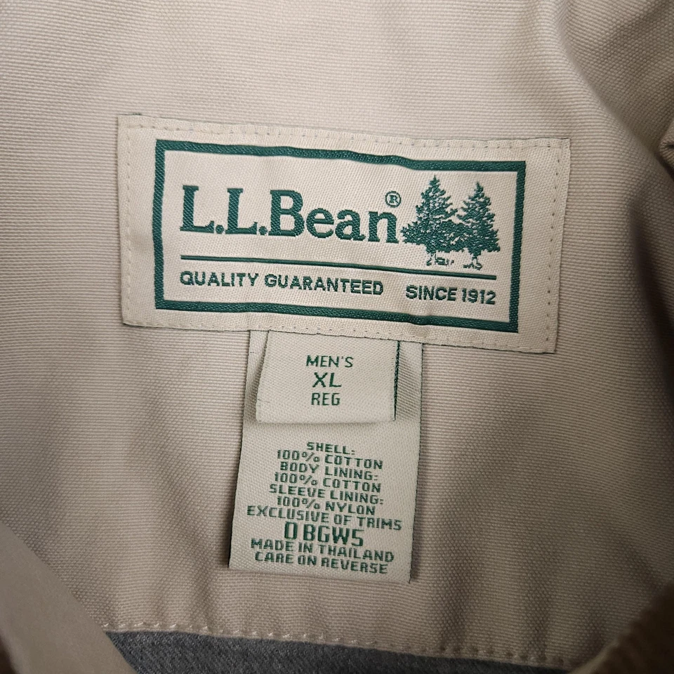 LL Bean Jacket Mens XL Beige Brown Corduroy Collar Chore Barn Coat Cotton - Image 4 of 4