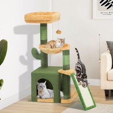 37In Tall Cactus Cat Tree Tower: Cute Kitten Climbing Tower with Self-Grooming B