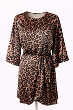 Girl In Mind Leopard Satin Mini Dress UK 8 NWT Party Sexy Wrap Animal Print 