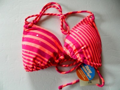 NWT OP Junior SWIMWEAR SWIMSUIT LOOP TRIANGLE TOP, berry color stripes,  size M