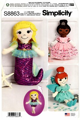 Simplicity S8863 Stuffed Dolls Mermaid Angel Princess Craft Sewing Pattern Uncut