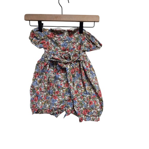 Vive La Fete Smocked Floral Romper Peter Pan Collar Short Sleeve - - Picture 2 of 6