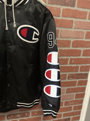 Supreme x Champion FW18 Hooded Satin Varsity Jacket Black - Medium