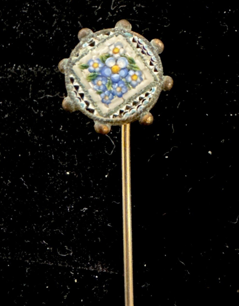 vintage Fabbrica Angelo Pessar Antique Micro Mosaic Lapel Pin 
