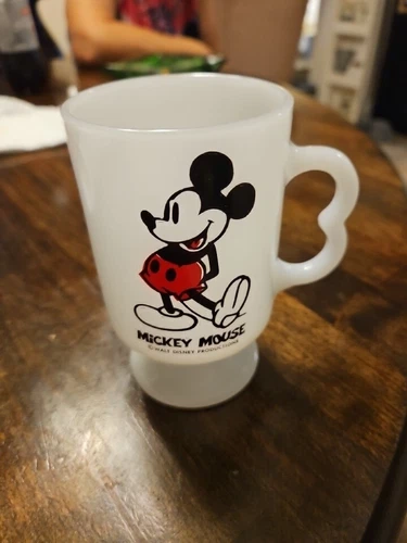 Vintage Disney Mickey Mouse Milk Glass Footed Pedestal Coffee Cup Mug