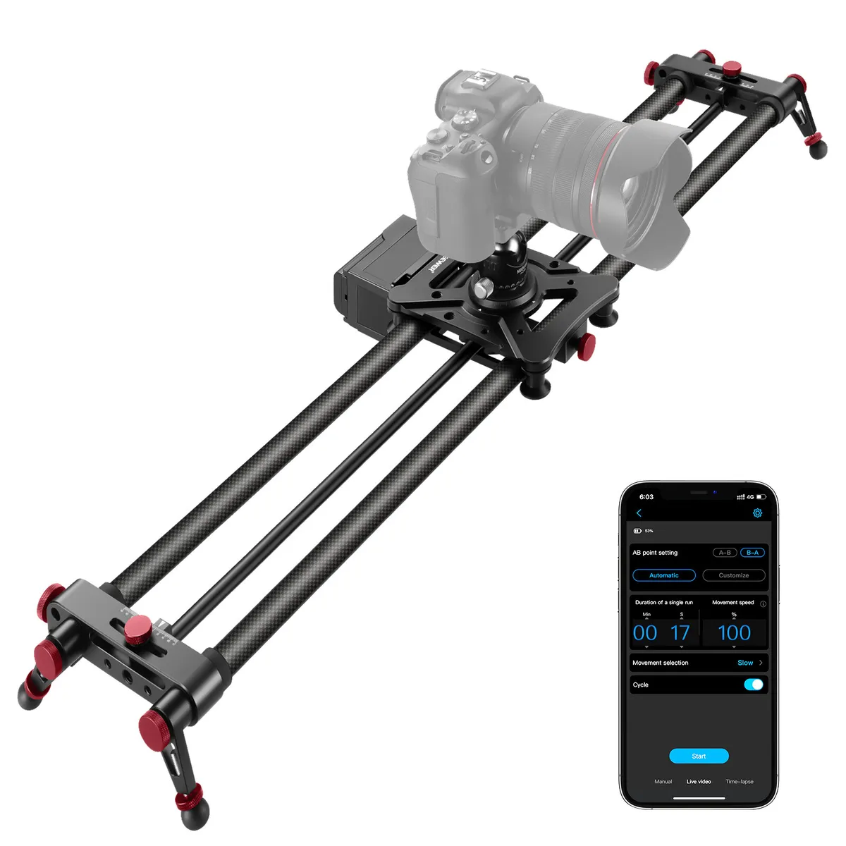 Neewer 100cm Motorized Camera Slider, App Control Carbon Fiber