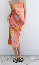 ZARA Printed Strapless Tulle Dress Multicoloured Draped Fabric Size Small