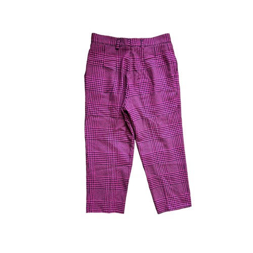 Vintage '80s Mondi Escada High Waisted Hot Pink Houndstooth Wool Pants 35" Waist - Picture 2 of 5