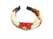 Red Pleated Fabric Fashion Headband w/ Top Knot