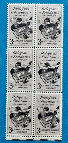 US Briefmarken Scott 1099 Religionsfreiheit Ausgabe 3c 6er Block 1957 M/NH frisch